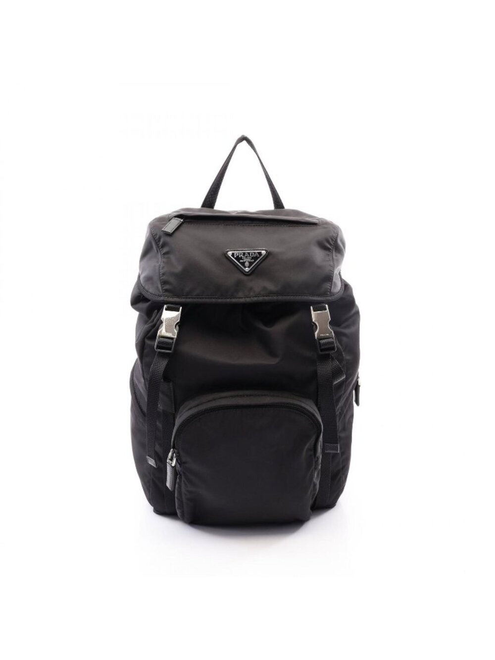 Prada Backpack Re-Nylon Black Nylon Saffiano Leather Triangle Logo